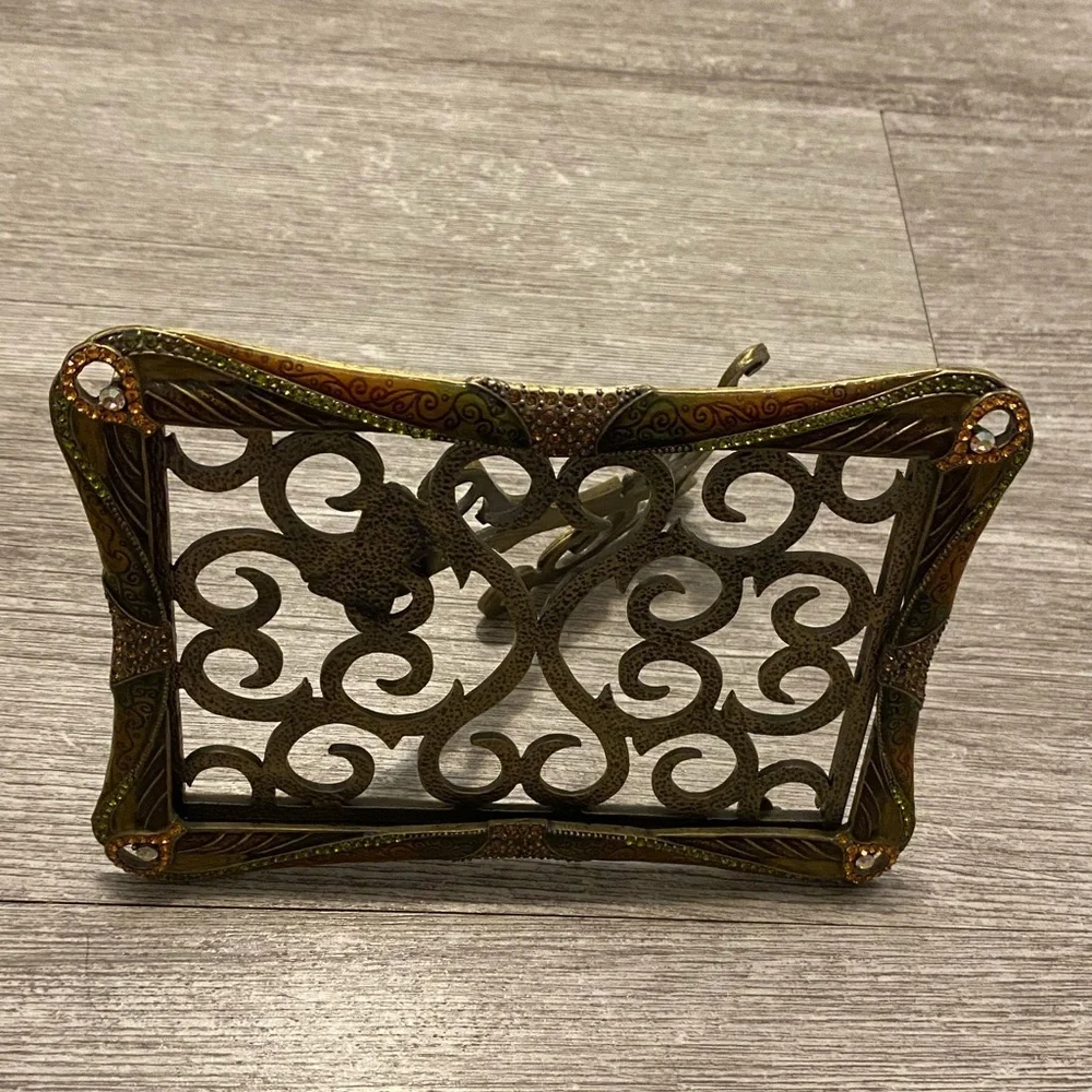 Stunning museum gold Frame with green enamel, light rust also has crystals.